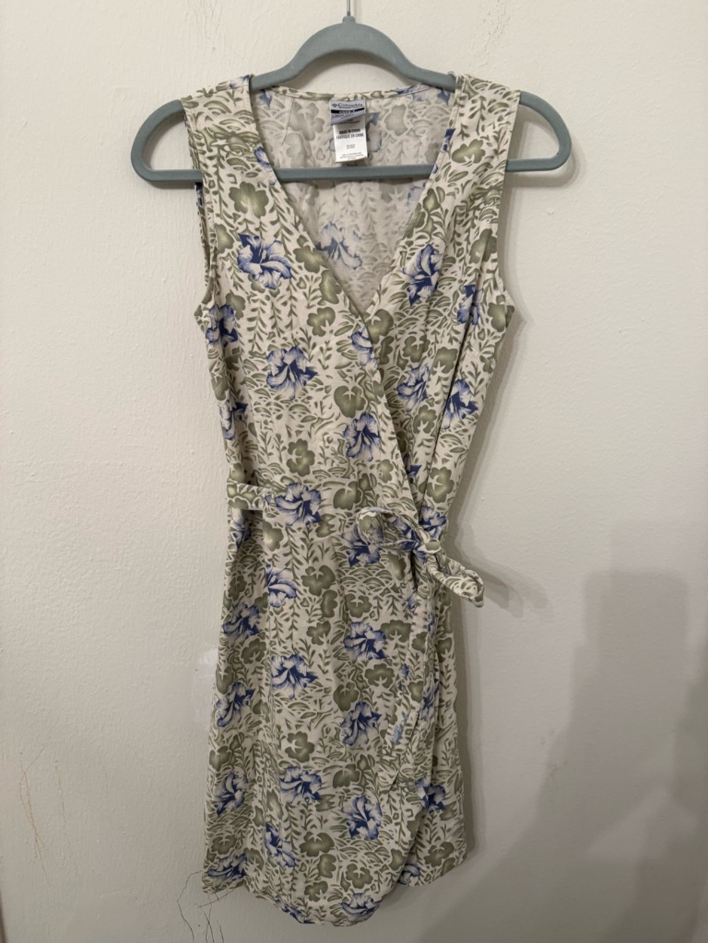 Sleeveless Wrap Midi Dress in Olive & Blue Floral